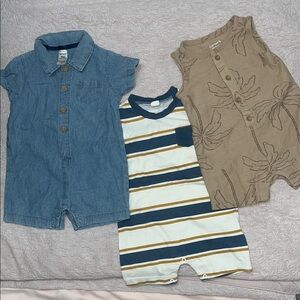 Carter's Baby Boys Neutral Denim, Navy Stripes & Tan One-Piece Bodysuits